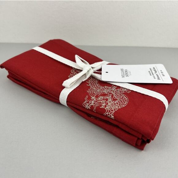 Williams Sonoma Dinner Napkins Set 4 Dragon Embroidered Lunar New Year Red NWT - Picture 5 of 8